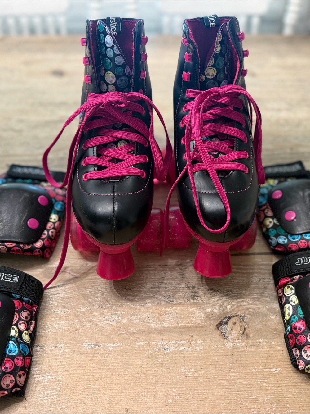 Justice Black and Pink Girls' Quad Roller Skates